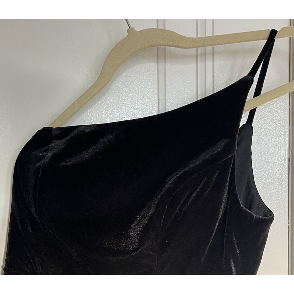 NWT Azazie Velvet Black One Shoulder Side Slit Maxi Dress Size 6 Formal Kala - Picture 3 of 7